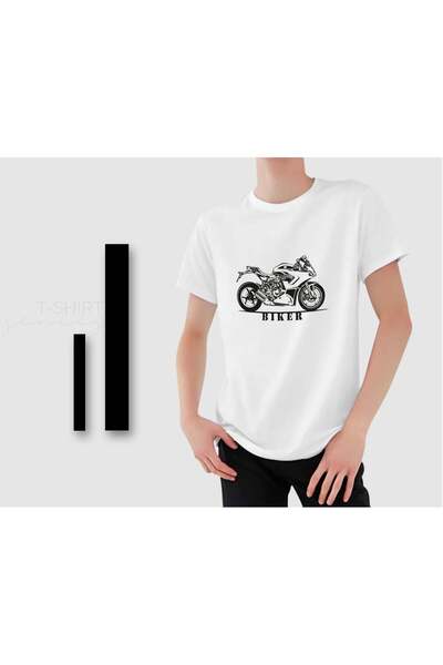 Bk Gift تي شيرت أبيض للرجال بتصميم دراجة نارية - 13، هدية لصديق، هدية عيد ميل...