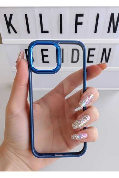kılıfınbenden Iphone 12 pro max silicone case with a glossy blue frame.