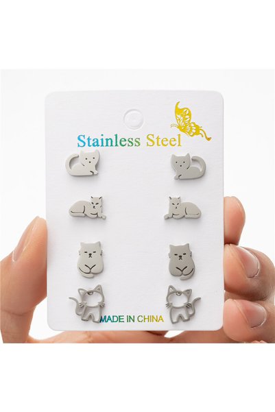 Choice ZH023S 4Pairs/Lot Cartoon Animal Earings Set Multiple Stainless Steel ...