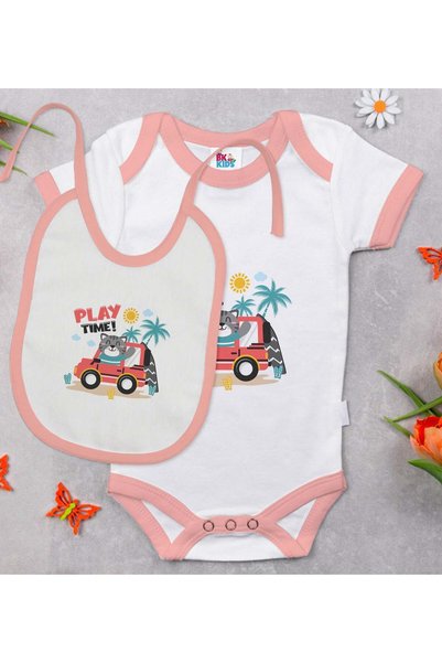Bk Gift BK Kids Play Time Designer Pink Baby Bodysuit and Bib Gift Set-1, 0–3...