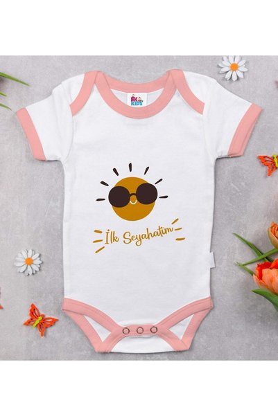 Bk Gift BK Kids "First Trip" Design Pink Baby Bodysuit-1, 0–3 Months
