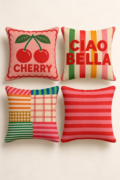 Varbifırsat Set of 4 Cherry Pop Pink Cherry and Ciao Bella Pillow Covers, Dou...