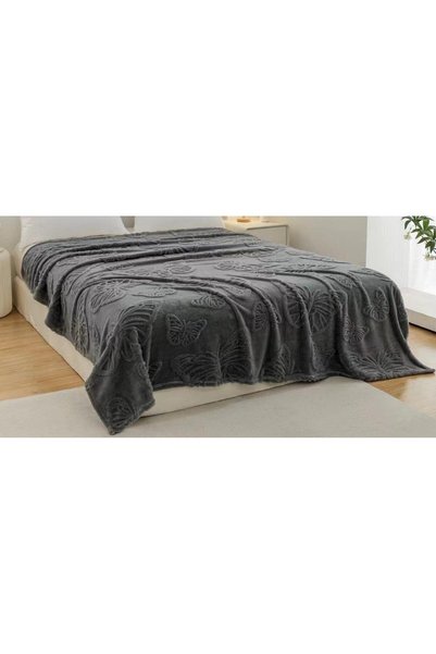 OEM Pătură de pat dublu Cocolino, fluturi 3D, 200x230cm, gri închis