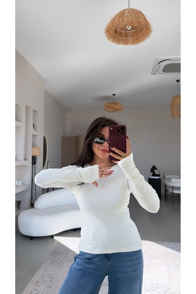 Buket Teke Ecru Imported Fabric Fingerless Bodysuit