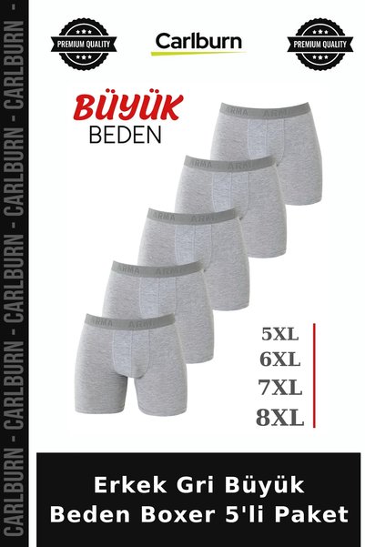 Carlburn Custom-Made Men's Grey Plus Size Boxer Shorts, Pack of 5, Apparel, F...