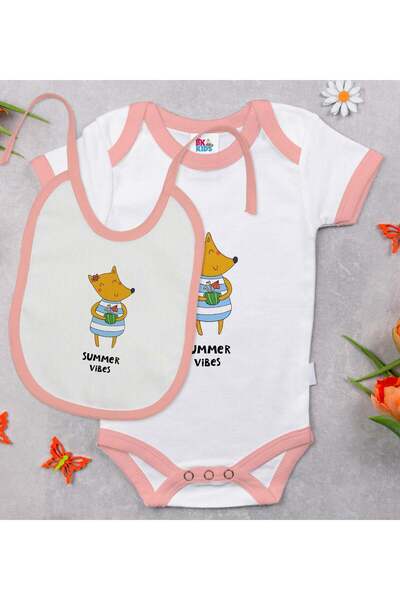 Bk Gift BK Kids "Summer Vibes" Design Pink Baby Bodysuit and Bib Gift Set—1 (...