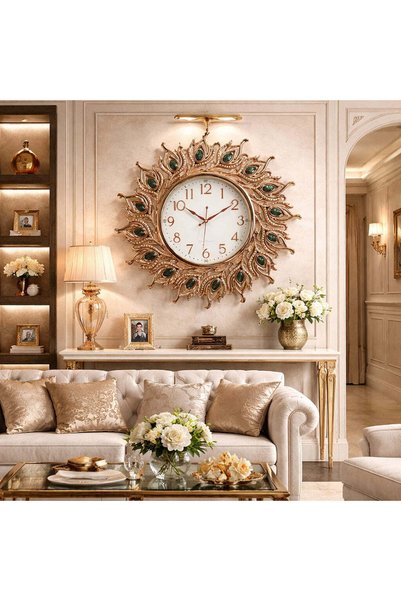 Vivendo Ceas de perete decorativ 70 cm model pene de paun design elegant prem...