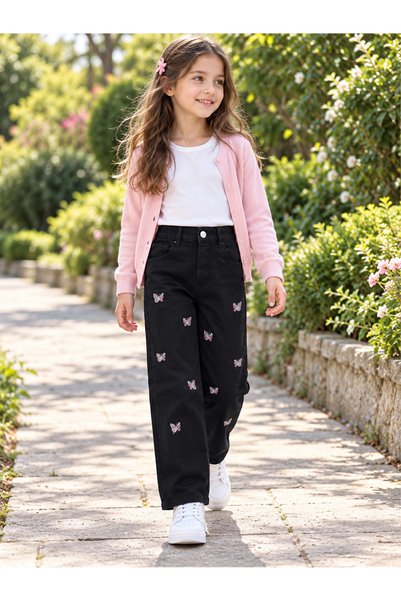 Trendline pantaloni din denim pentru fetițe, cu croială lejeră și imprimeu cu...