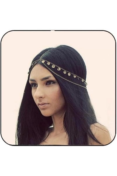 Clesante Hair Chain Headband, Tiny Coins Disc Pendant Head Chain, Boho Style ...