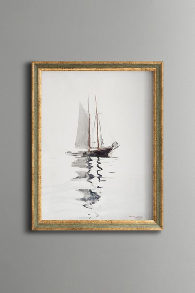 epiqart قارب شراعي بعمودين وقارب صغير - لوحة فنية بنقشة عتيقة - تصميم أنيق