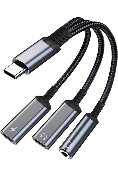 Generic محول مقسم USB-C، مزود بمنفذي USB-C ومنفذ سماعة رأس 3.5 مم، مصنوع من ا...