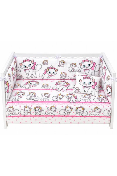 OEM Set lenjerie patut bebe din bumbac percale, 5 piese, Pisicuta alba