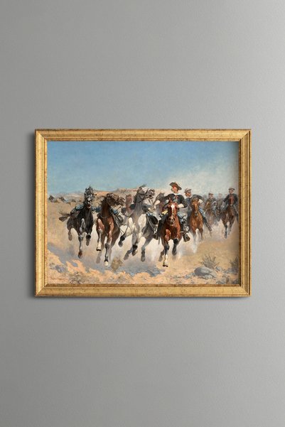 epiqart فرسان يقودون خيولهم - لوحة فنية بنقشة عتيقة - تصميم أنيق.