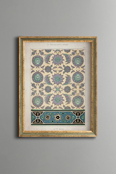 epiqart نقشة هندسية بنقشة زهور زرقاء - لوحة فنية بنقشة عتيقة - تصميم رقيق.