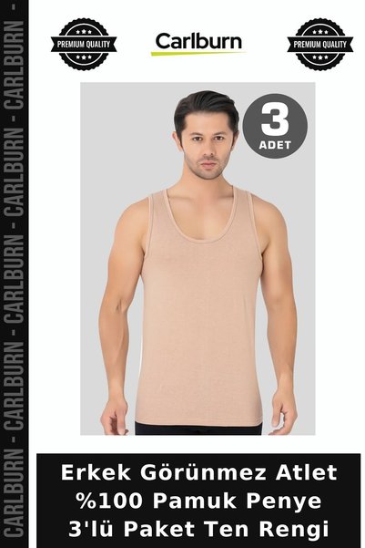 Carlburn Men's Invisible Undershirt, 100% Cotton Jersey, Pack of 3, Skin-Colo...
