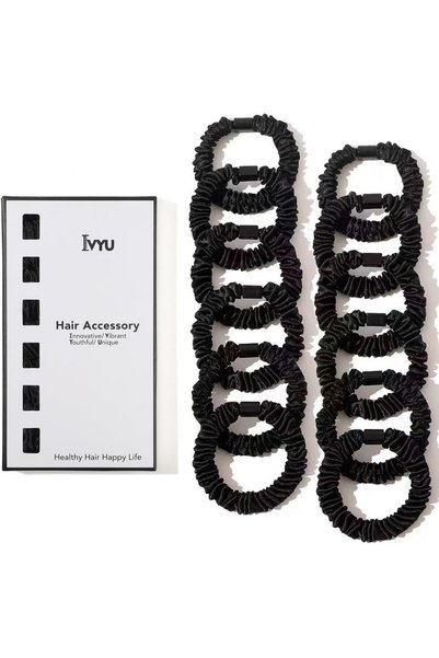 Ivyu ربطات شعر حريرية سوداء من الساتان للنساء - ربطات شعر صغيرة ناعمة وجميلة ...