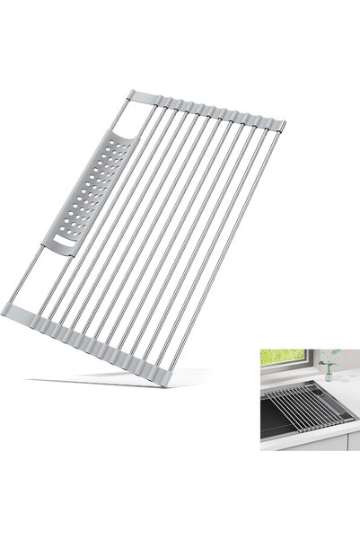 TERRIFI Over The Sink Dish Drying Rack, Roll up Sink Dish Drainer Rack, Silic...