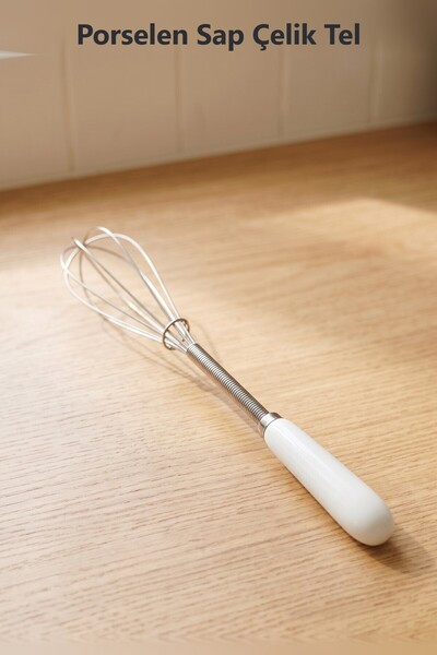 Snow Homs Mini Whisk: Stainless Steel Wire Hand Whisk with Porcelain Handle—For Eggs, Sauces, and Milk—1 Piece
