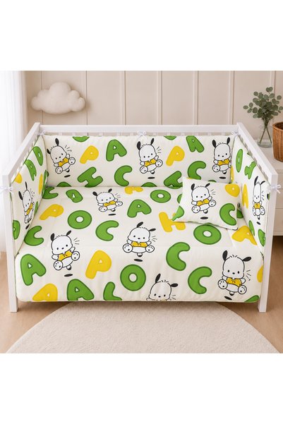 OEM Set lenjerie patut bebe din bumbac percale, 5 piese, Puppy Alfabet