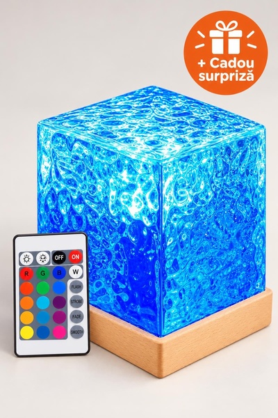 OferteTop Lampă de Veghe LED Cub cu Efect de Apă, 16 Culori, Telecomandă, Baz...