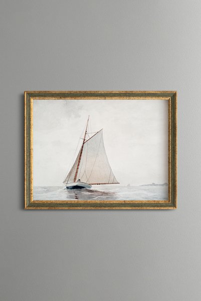 epiqart قارب شراعي في خليج غلوستر - لوحة فنية بنمط عتيق - تصميم أنيق.