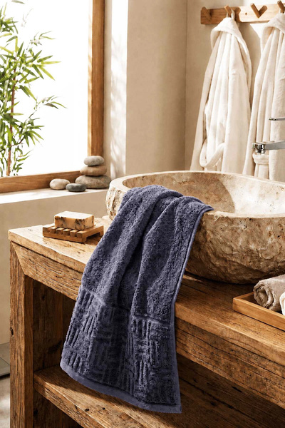 Mira Home Hand and Face Towel 50X90 cm 100% Cotton Partial Velvet Vento Navy ...