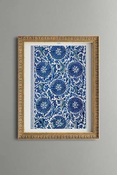 epiqart نقشة زهور صينية باللون الأزرق - لوحة فنية بنقشة عتيقة - تصميم أنيق.