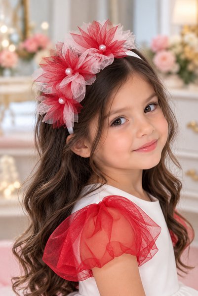 SOFYELLA 🌸 عصابة شعر بتصميم خاص 💜 مزينة بزهور التول الأنيقة المصنوعة يدويًا...