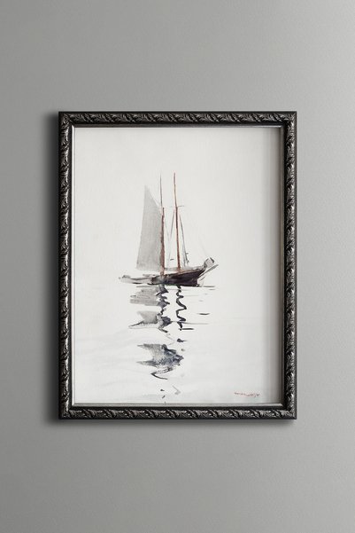 epiqart قارب شراعي بعمودين وقارب صغير - لوحة فنية بنقشة عتيقة - تصميم أنيق