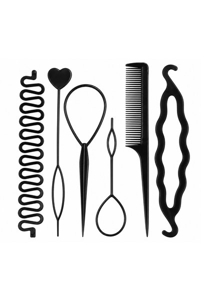 Oranjollie Set de accesorii pentru împletit și coafat părul, 6 piese, negru