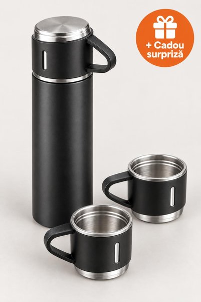 OferteTop Termos 500 ml din Oțel Inoxidabil cu 3 Căni, Păstrează Cald 6 Ore ș...