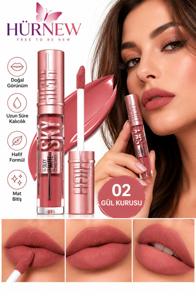 hurnew HÜRNEW SKY likit gloss ruj 02 gül kurusu