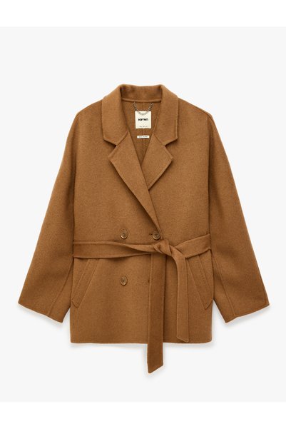 Koton Long-Sleeved, Belted, Wool Blend, Button-Down, Wrap-Style Coat.
