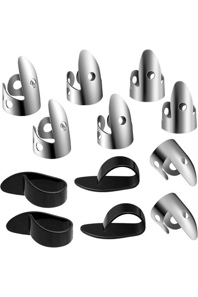 Generic Steel Finger and Thumb Picks Set - 12 Pieces Adjustable Metal Picks f...