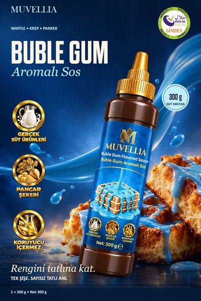 Bubble Gum Sakız Aromalı Sos Waffle Krep Pankek 300 g