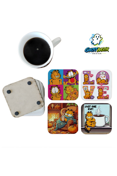 Ghostbastır Design Garfield Decorative Wooden Coaster Set 0145