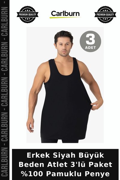 Carlburn Men's Black Plus Size Tank Top 3-Pack, 100% Cotton Jersey, Comfortab...