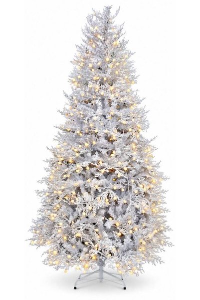OEM Artificial White Christmas Tree with Snow and Warm LED Lights, 210 cm
