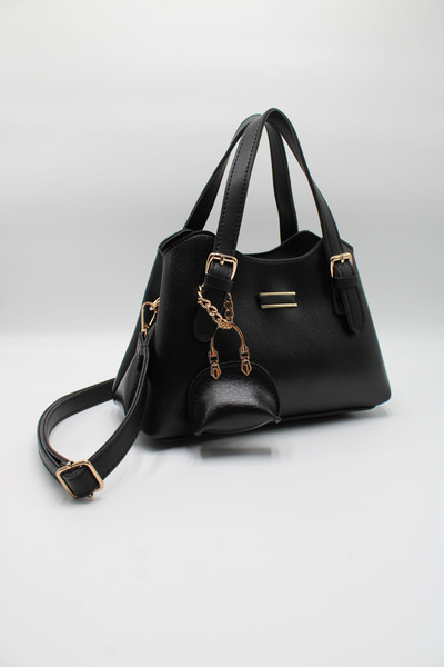 LASSO Women's Black Clutch Bag with Charms and Accessory Details, Front Zippe...