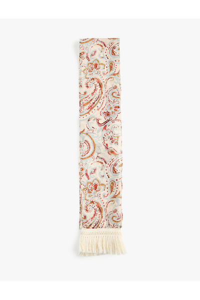Koton Long Scarf Bandana with Shawl Pattern and Tassels, Made of Viscose Fabric.