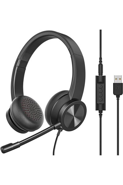 SCCATY USB Headset with Mic, Wired Over Ear Headphone, ANC and Noise Cancelli...