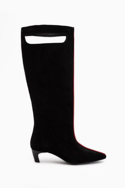 Limoya Gena Genuine Leather Black Suede Low-Heeled Women's Boots.