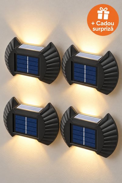 OferteTop Lămpi Solare pentru Gard și Perete, Set 4 Bucăți, Lumină Caldă Sus-...