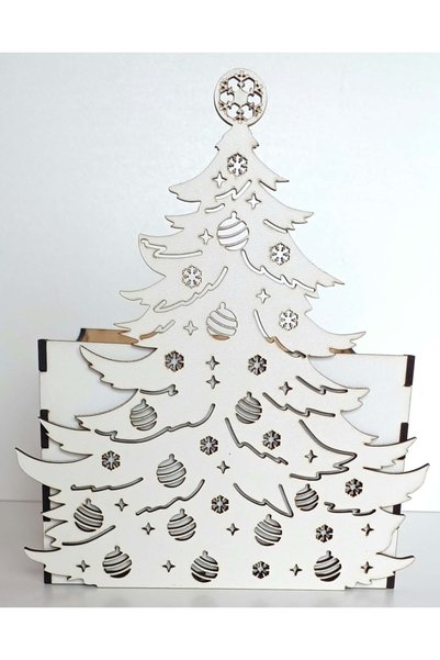 atelier creatii Cutie decorativă de Crăciun din HDF alb cu brad gravat