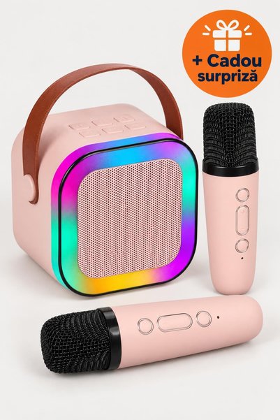 OferteTop Set Karaoke cu Boxă Bluetooth și 2 Microfoane Fără Fir, Lumini RGB,...