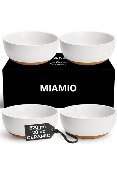 MIAMIO أوعية سيراميك/أوعية حبوب، مجموعة من 4 قطع (28 أونصة) - أورا (أبيض)