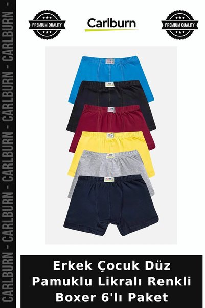 Carlburn Premium Boys' Plain Cotton Lycra Colorful Boxer Shorts, Pack of 6, K...