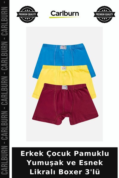 Carlburn Boys' Cotton Soft and Stretchy Lycra Boxer Shorts, Set of 3, Perfect...