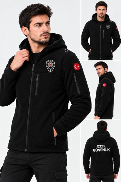 ARTHUR Unisex Özel Güvenlik Kapşonlu Polar Nakış İşlemeli Siyah Polar - Türk ...