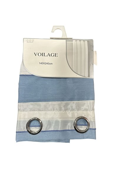 VOİLAGE Perdea 140x240 cm, Alb cu Albastru, 100% Poliester, cu Inele Metalice...